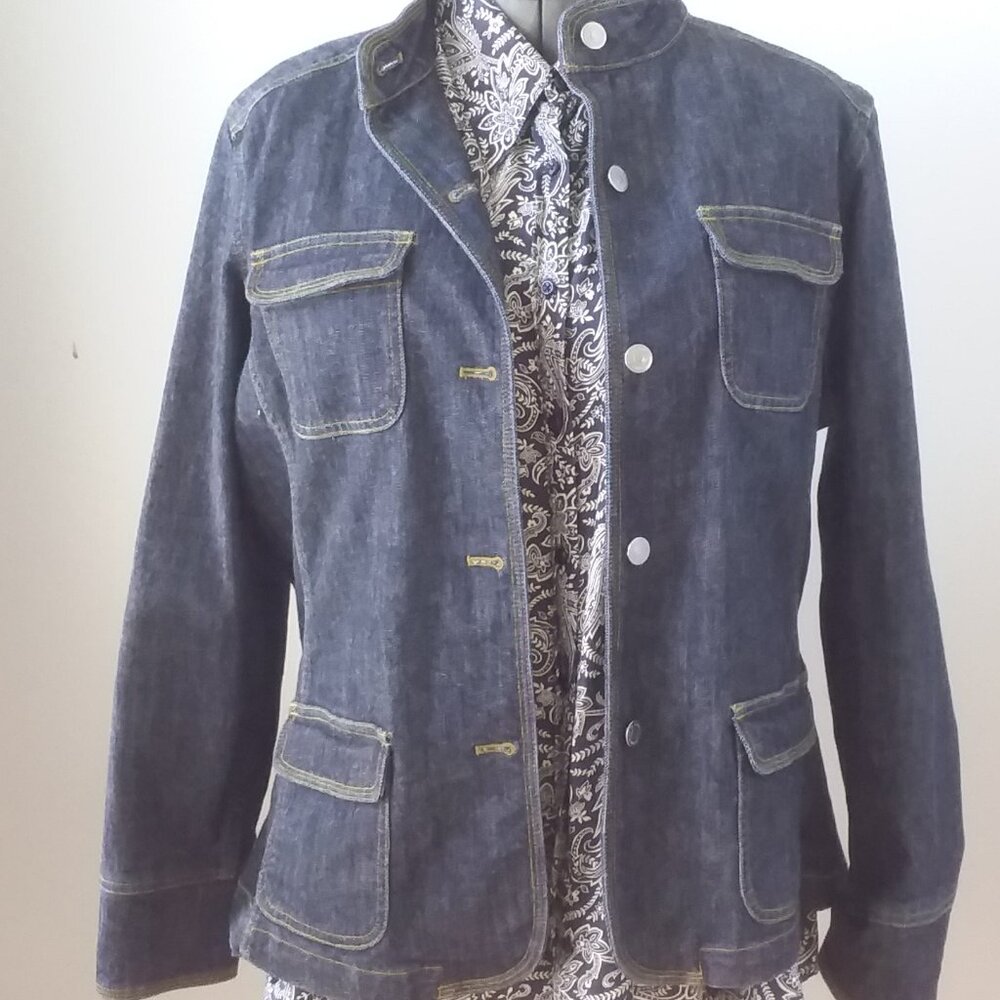 Vintage Y2k Eddie Bauer stand up collar denim jacket/blazer XL